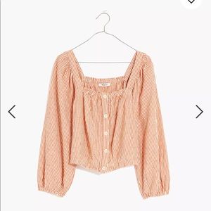 Madewell Puff Sleeve Button crop in embroidered stripe